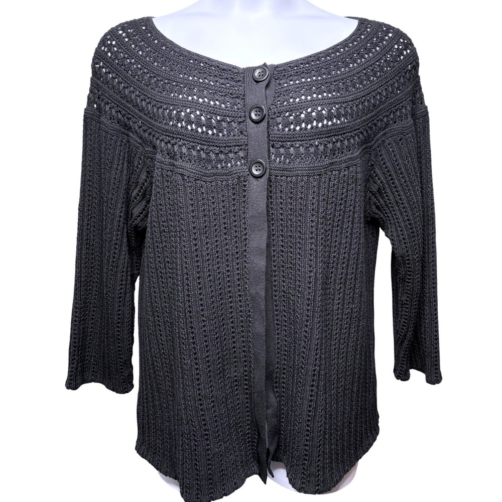 NWT JM COLLECTION Womens Black Cotton Crochet Yoke Cardigan XL Cottagecore Boho